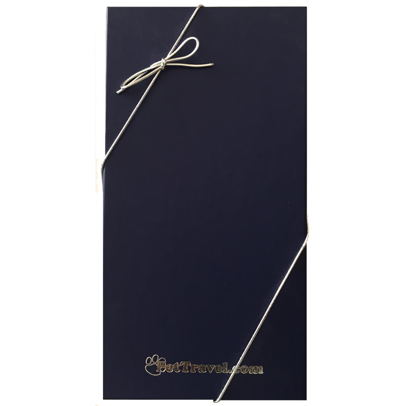 Navy blue gift box with a bow and 'PetTravel.com' branding on a white background