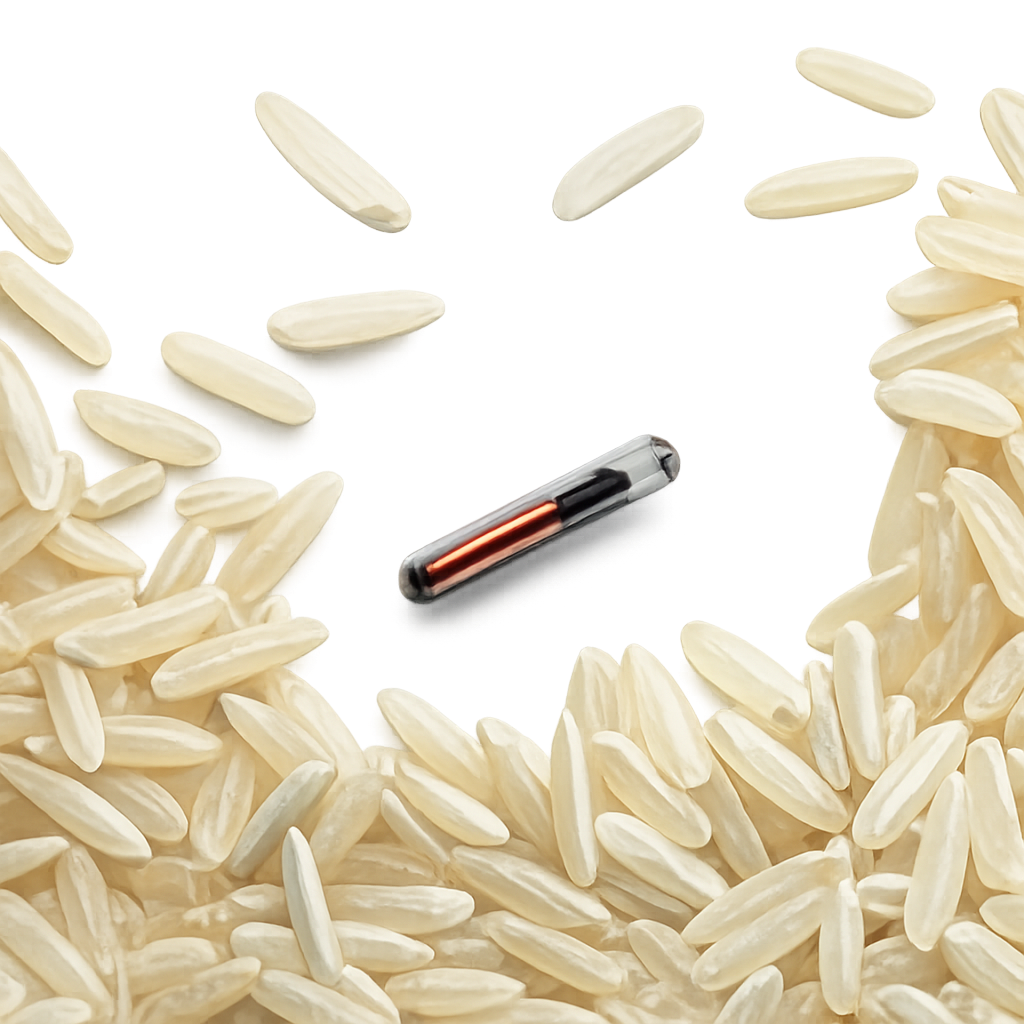a SlimChip microchip is almost as small as a grain of rice